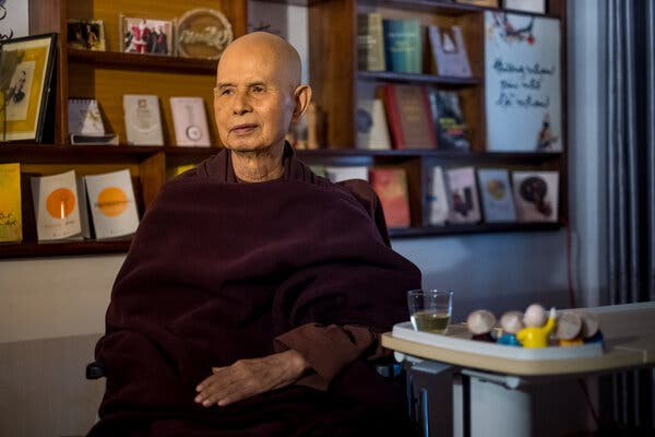 Thich Nhat Hanh in his room at his temple in Vietnam in 2019. He was exiled from his country after opposing the war there in the 1960s.  
